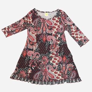 Handmade womens L babydoll dress paisley jersey ruffle hem pockets